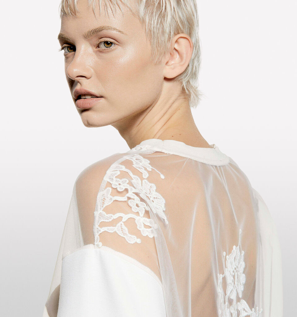 T-shirt bianco panna in pizzo  - t-shirt a manica corta da donna - Bianco Panna | Sisley image number 4